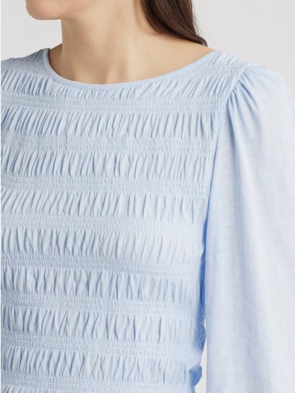 Madewell Light Blue Smocked Long Sleeve Top
